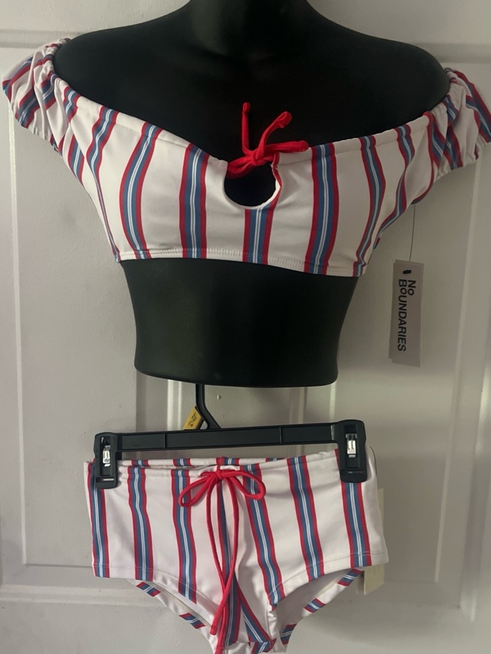 No Boundaries Red White and Blue Striped Off-Shoulder Bikini